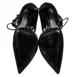 Pre Owned Giuseppe Zanotti Black Suede Lace Up Pointed Toe Pumps Size 40