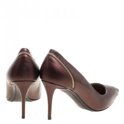 مملوكة مسبقًا Giuseppe Zanotti Metallic Brown Zipper Accented Pointed Toe Pumps Size 38