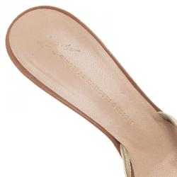 Pre Owned Giuseppe Zanotti Gold Leather Jeweled T-Strap Sandals Size 40