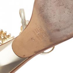 Pre Owned Giuseppe Zanotti Gold Leather Jeweled T-Strap Sandals Size 40