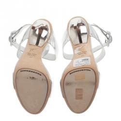 Pre Owned Giuseppe Zanotti Silver Metallic Leather Ankle Strap Sandals Size 41