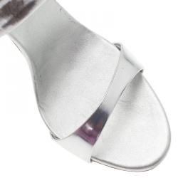 Pre Owned Giuseppe Zanotti Silver Metallic Leather Ankle Strap Sandals Size 41