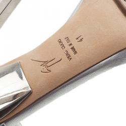 Pre Owned Giuseppe Zanotti Silver Metallic Leather Ankle Strap Sandals Size 41