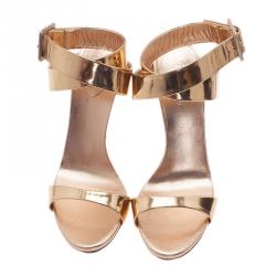 Pre Owned Giuseppe Zanotti Gold Metallic Leather Ankle Strap Sandals Size 41