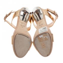 Pre Owned Giuseppe Zanotti Gold Metallic Leather Ankle Strap Sandals Size 41