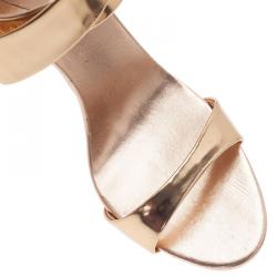 Pre Owned Giuseppe Zanotti Gold Metallic Leather Ankle Strap Sandals Size 41