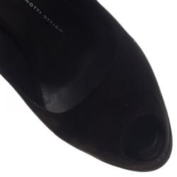 Pre Owned Giuseppe Zanotti Black Suede Metal Heel Peep Toe Platform Pumps Size 39.5