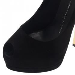Pre Owned Giuseppe Zanotti Black Suede Metal Heel Peep Toe Platform Pumps Size 39.5