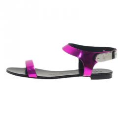 Pre Owned Giuseppe Zanotti Purple Leather Nuvoroll Flat Sandals Size 37