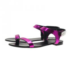 Pre Owned Giuseppe Zanotti Purple Leather Nuvoroll Flat Sandals Size 37