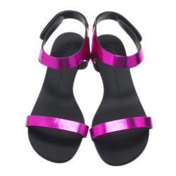 Pre Owned Giuseppe Zanotti Purple Leather Nuvoroll Flat Sandals Size 37