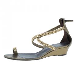 Giuseppe Zanotti Bronze Embellished Toe Ring Wedge Sandals Size 37 