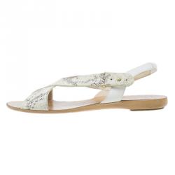 Pre Owned Giuseppe Zanotti Cream Python Embossed Flat Sandals Size 37.5