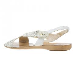 Pre Owned Giuseppe Zanotti Cream Python Embossed Flat Sandals Size 37.5