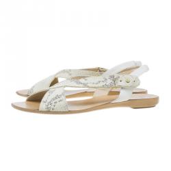 Pre Owned Giuseppe Zanotti Cream Python Embossed Flat Sandals Size 37.5
