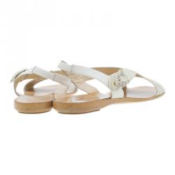Pre Owned Giuseppe Zanotti Cream Python Embossed Flat Sandals Size 37.5