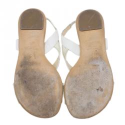 Pre Owned Giuseppe Zanotti Cream Python Embossed Flat Sandals Size 37.5