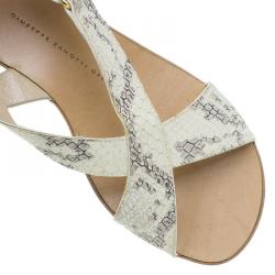 Pre Owned Giuseppe Zanotti Cream Python Embossed Flat Sandals Size 37.5