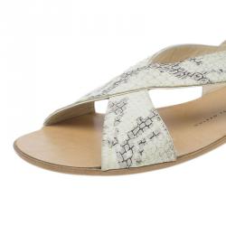 Pre Owned Giuseppe Zanotti Cream Python Embossed Flat Sandals Size 37.5