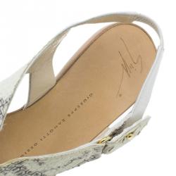 Pre Owned Giuseppe Zanotti Cream Python Embossed Flat Sandals Size 37.5