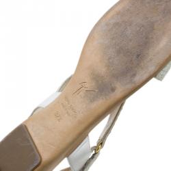 Pre Owned Giuseppe Zanotti Cream Python Embossed Flat Sandals Size 37.5