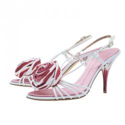 Giuseppe Zanotti Pink Satin Rose Detail Slingback Sandals Size 37