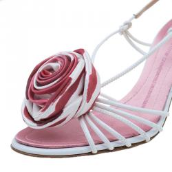 Giuseppe Zanotti Pink Satin Rose Detail Slingback Sandals Size 37