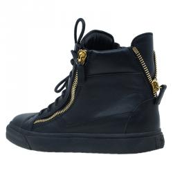 Pre Owned Giuseppe Zanotti Black Leather High Top Sneakers Size 39