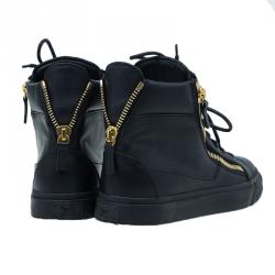 Pre Owned Giuseppe Zanotti Black Leather High Top Sneakers Size 39