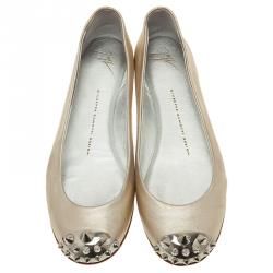Pre Owned Giuseppe Zanotti Silver Leather Spiked Cap Toe Ballet Flats Size 37