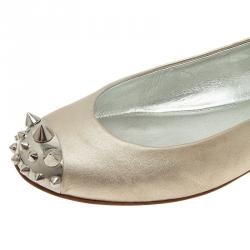 Pre Owned Giuseppe Zanotti Silver Leather Spiked Cap Toe Ballet Flats Size 37