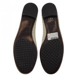 Pre Owned Giuseppe Zanotti Cream Python Embossed Jewel Embellished Leather Ballet Flats Size 41