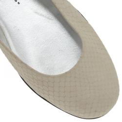 Pre Owned Giuseppe Zanotti Cream Python Embossed Jewel Embellished Leather Ballet Flats Size 41