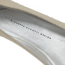 Pre Owned Giuseppe Zanotti Cream Python Embossed Jewel Embellished Leather Ballet Flats Size 41