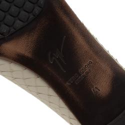 Pre Owned Giuseppe Zanotti Cream Python Embossed Jewel Embellished Leather Ballet Flats Size 41