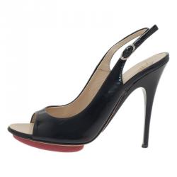 Pre Owned صندل جوسيبي زانوتتي جلد أسود مقدمة مفتوحة وحزام خلفي للكاحل مقاس 36.5