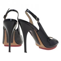 Pre Owned صندل جوسيبي زانوتتي جلد أسود مقدمة مفتوحة وحزام خلفي للكاحل مقاس 36.5