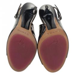 Pre Owned صندل جوسيبي زانوتتي جلد أسود مقدمة مفتوحة وحزام خلفي للكاحل مقاس 36.5