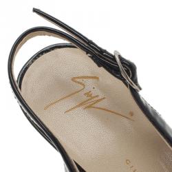 Pre Owned صندل جوسيبي زانوتتي جلد أسود مقدمة مفتوحة وحزام خلفي للكاحل مقاس 36.5