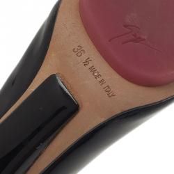 Pre Owned صندل جوسيبي زانوتتي جلد أسود مقدمة مفتوحة وحزام خلفي للكاحل مقاس 36.5