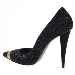 Pre Owned Giuseppe Zanotti Black Suede Ester Crystal Studded Pumps Size 37