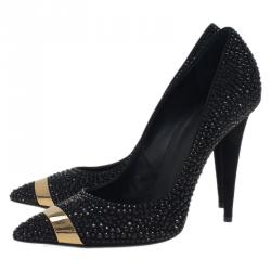 Pre Owned Giuseppe Zanotti Black Suede Ester Crystal Studded Pumps Size 37