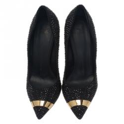 Pre Owned Giuseppe Zanotti Black Suede Ester Crystal Studded Pumps Size 37