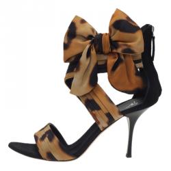 Pre Owned Giuseppe Zanotti Leopard Print Silk and Satin Bow Detail Sandals Size 40
