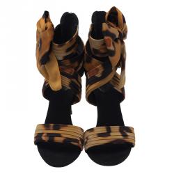 Pre Owned Giuseppe Zanotti Leopard Print Silk and Satin Bow Detail Sandals Size 40