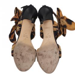 Pre Owned Giuseppe Zanotti Leopard Print Silk and Satin Bow Detail Sandals Size 40
