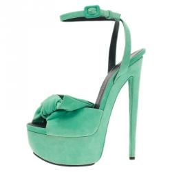 Pre Owned Giuseppe Zanotti Green Suede Bow Ankle Strap Platform Sandals Size 40 