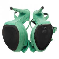 Pre Owned Giuseppe Zanotti Green Suede Bow Ankle Strap Platform Sandals Size 40 
