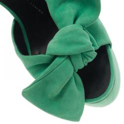 Pre Owned Giuseppe Zanotti Green Suede Bow Ankle Strap Platform Sandals Size 40 