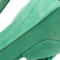 Pre Owned Giuseppe Zanotti Green Suede Bow Ankle Strap Platform Sandals Size 40 